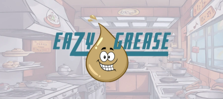 eazy grease logo with restaurant background