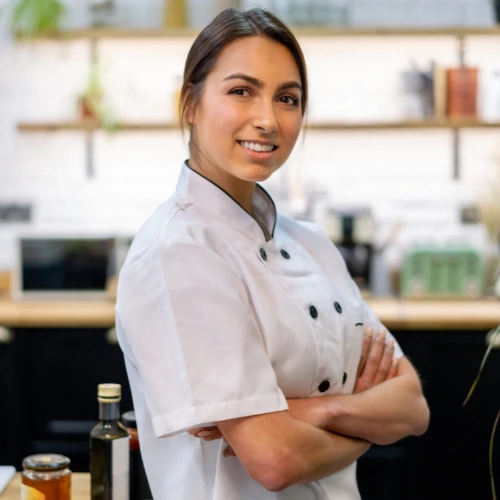 chef emily posing sideways