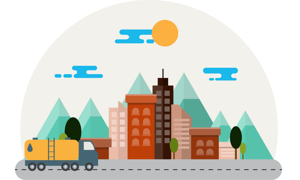 cooking oil truck traveling its an illustration with a nature background